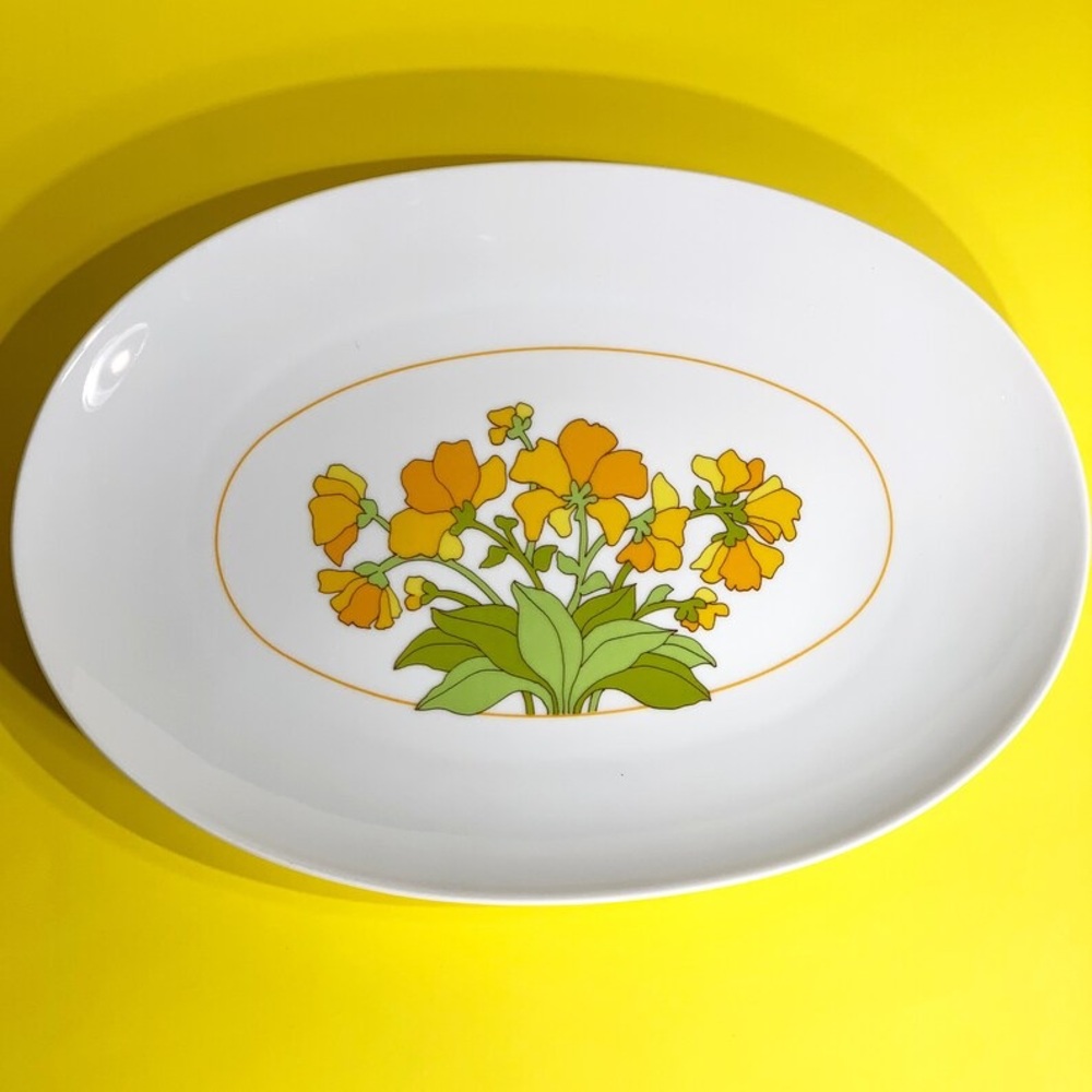 Vintage Mod Plate, Thomas Germany, Floral Yellow Serving Dish